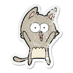 distressed sticker of a funny cartoon cat