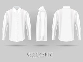 white short long sleeve shirt design templates front, back, and side views vector mock up