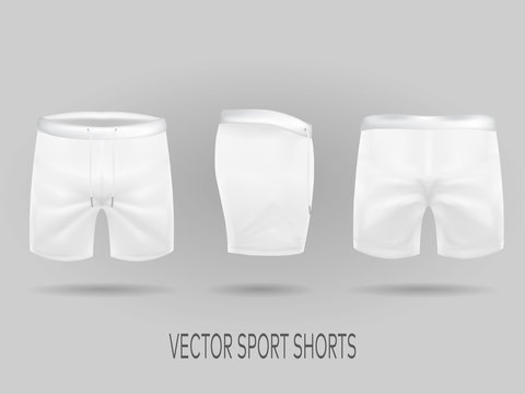 white shorts with ffront, back, and side views. mock up in vector