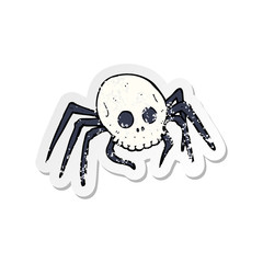 retro distressed sticker of a cartoon spooky halloween skull spider