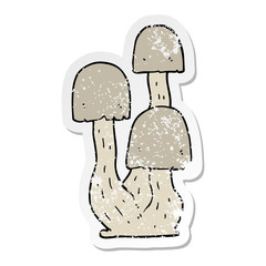 distressed sticker of a cartoon mushroom