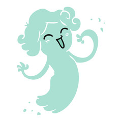 cartoon doodle of a happy pink ghost