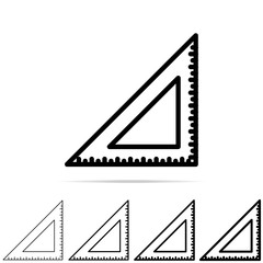 Triangular ruler icon in different shapes, thickness. Simple thin line, outline vector of education icons for UI and UX, website or mobile application