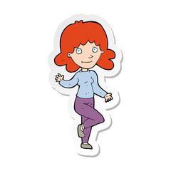 sticker of a cartoon friendly woman waving