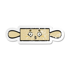 distressed sticker of a cute cartoon rolling pin