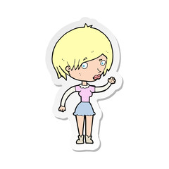 sticker of a cartoon waving woman