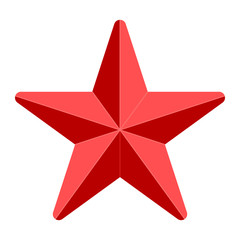 Star symbol icon - red simple 3d, 5 pointed rounded, isolated - vector