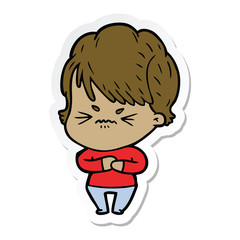 sticker of a cartoon frustrated woman