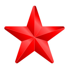 Star symbol icon - red gradient 3d, 5 pointed rounded, isolated - vector