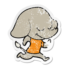 distressed sticker of a cartoon smiling elephant running