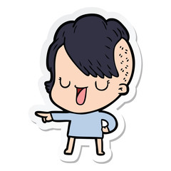 sticker of a cute cartoon girl with hipster haircut