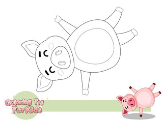 Coloring The Cute Cartoon Pig. Educational Game for Kids. Vector Illustration With Cartoon Style Funny Animal