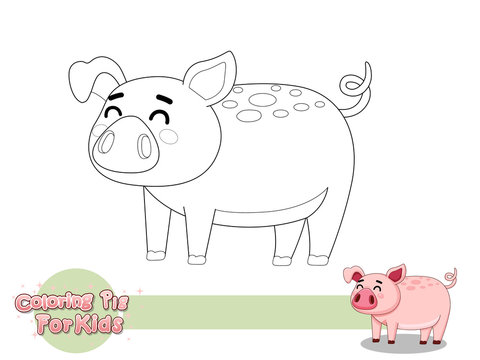 Coloring The Cute Cartoon Pig. Educational Game for Kids. Vector Illustration With Cartoon Style Funny Animal
