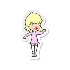 sticker of a cartoon woman waving