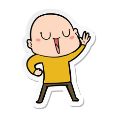 sticker of a happy cartoon bald man