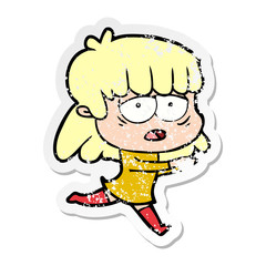 distressed sticker of a cartoon tired woman