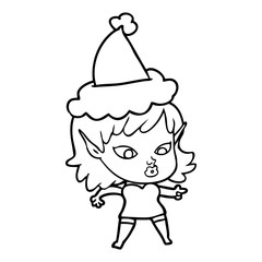 pretty line drawing of a elf girl wearing santa hat