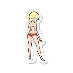 retro distressed sticker of a cartoon woman in bikini