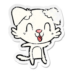 distressed sticker of a laughing cartoon dog