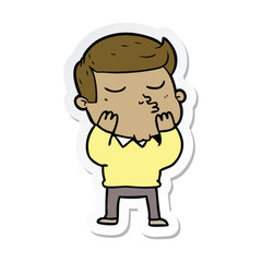 sticker of a cartoon model guy pouting