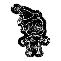 annoyed cartoon distressed icon of a boy wearing santa hat
