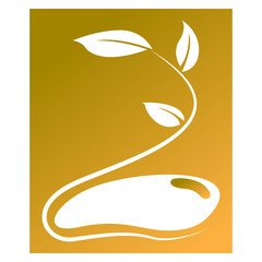 Isoalted leaves icon with a stone in a golden button. Spa logo. Vector illustration design