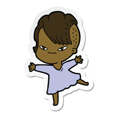 sticker of a cute cartoon girl with hipster haircut