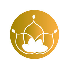 Isolated lotus flower icon in a golden button. Spa logo. Vector illustration design
