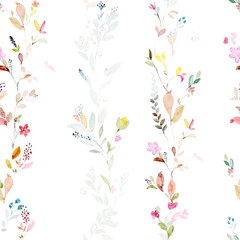 Seamless pattern with watercolor hand painted floral and leaves.