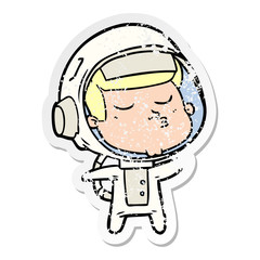 distressed sticker of a cartoon confident astronaut