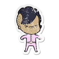 distressed sticker of a annoyed girl in futuristic clothes