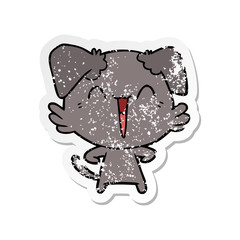 distressed sticker of a happy little dog cartoon