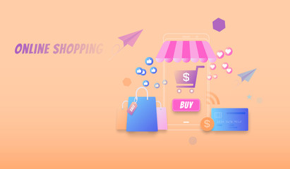 Online shopping modern flat concept, buying online by smartphone, online market vector