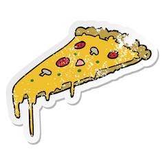 distressed sticker of a cartoon pizza slice