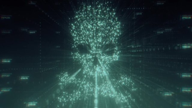 Abstract digital piracy concept with binary codes pushing out into the distance
