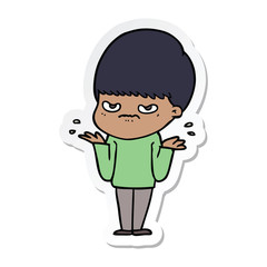 sticker of a annoyed cartoon boy