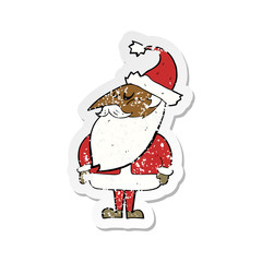 retro distressed sticker of a cartoon santa claus