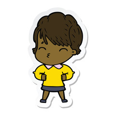 sticker of a cartoon woman thinking