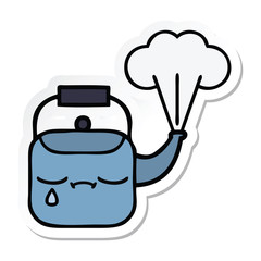 sticker of a cute cartoon steaming kettle