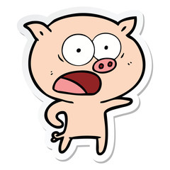 sticker of a cartoon pig shouting