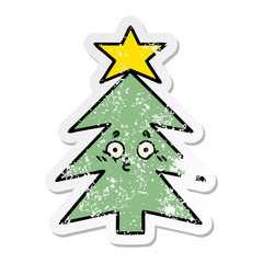 distressed sticker of a cute cartoon christmas tree