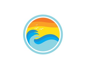 wave sun seagull vector illustration