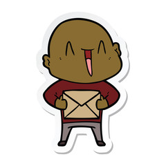 sticker of a happy cartoon bald man