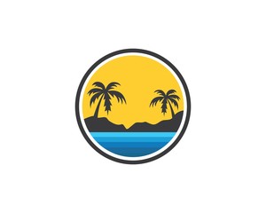 wave sun seagull vector illustration