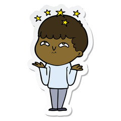 sticker of a cartoon amazed boy