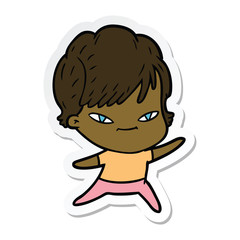 sticker of a cartoon happy woman