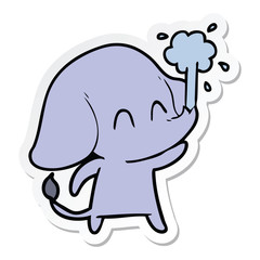 sticker of a cute cartoon elephant spouting water