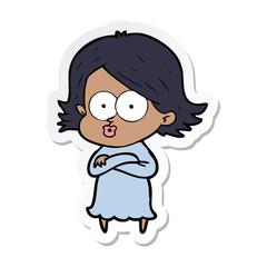 sticker of a cartoon girl pouting