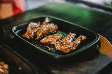 Sliced grill Steak on a pan