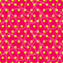 yellow dots with golden chains on a pink background